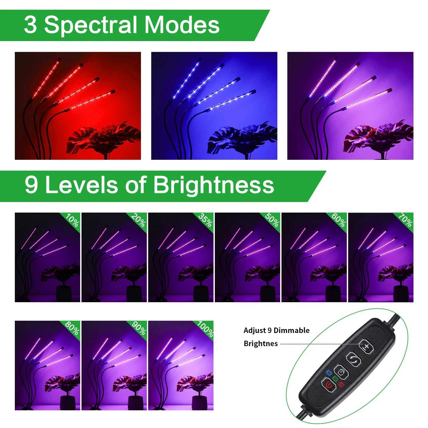 USB LED Plant Grow Light Indoor Garden 10 Dimmable Levels Grow Light Full Spectrum Timer Setting Hydroponic Greenhouse 3H9H12H C250919