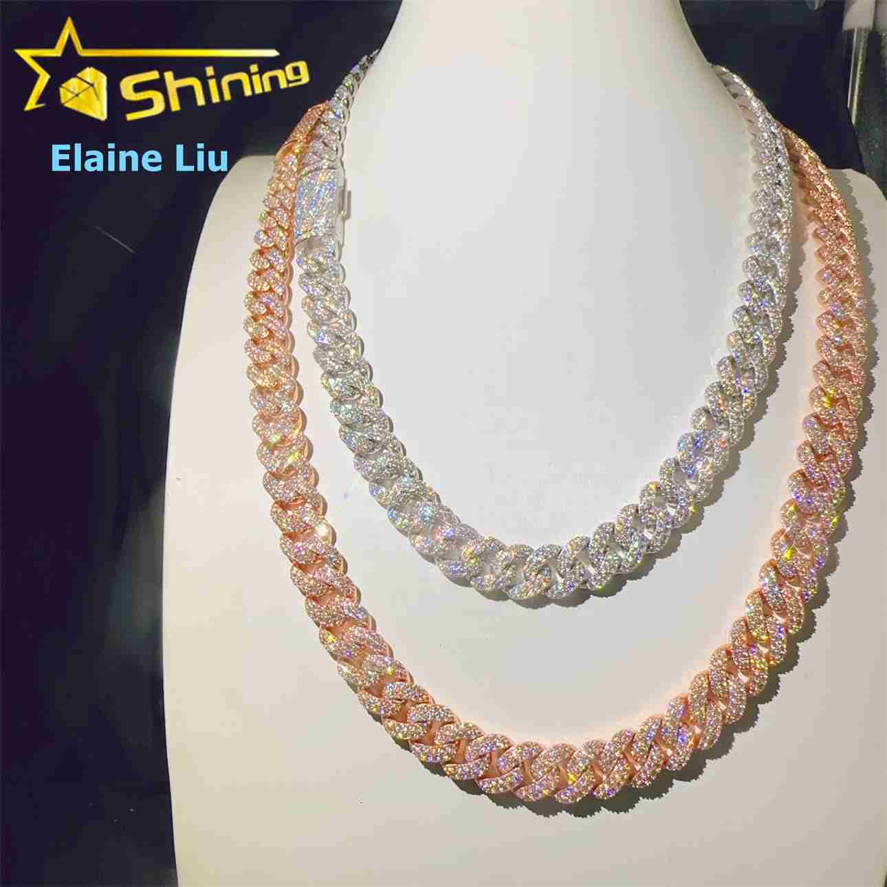 High Quality Hip Hop Iced Out Customized Trend Fine Jewelry Diamond 12MM 925 Sterling Silver Moissanite Miami Cuban Link Chain Necklace