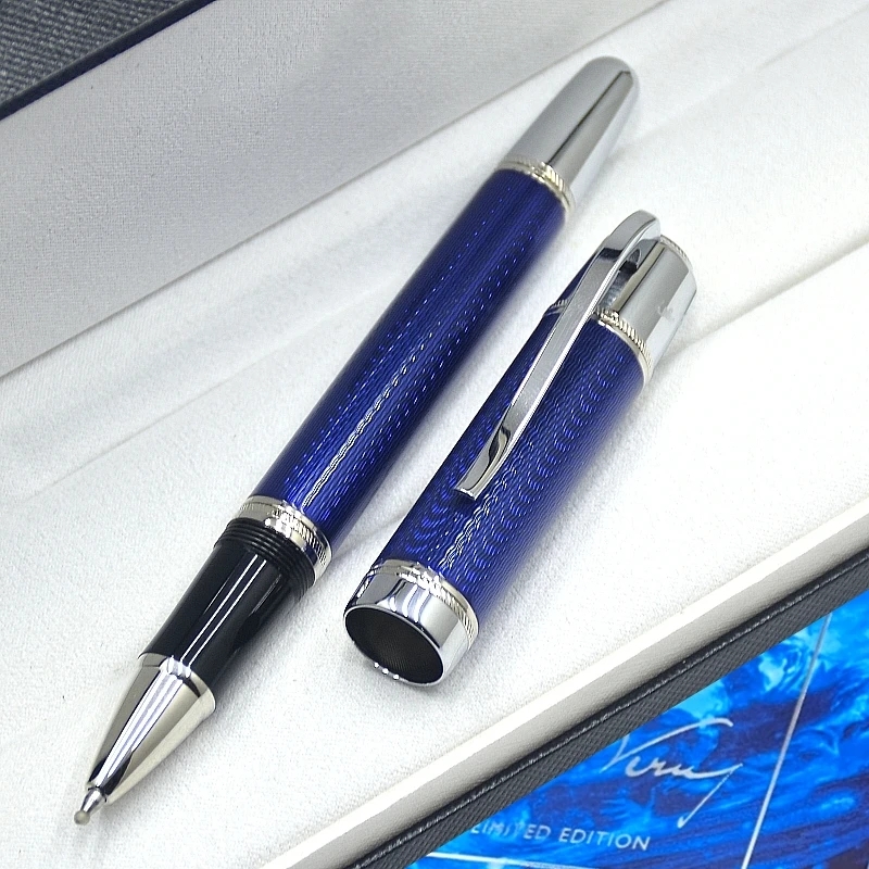 Great Writer Jules Verne Ocean Blue Metal Rollerball Pen Ballpoint Pen Office School Writing Ink Fountain Pens With Serial Number 14873/18500