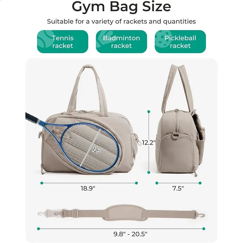 Outdoor Gym Tennis Bag for Women Holds 2 Rackets with Shoe Compartment Wet Pocket Sports Duffle Bag Overnight Weekender Bags 250919