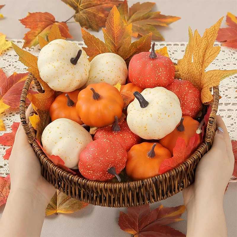 10CM 12Pcs Artificial Mini Foam Pumpkin Decoration Autumn Pumpkin Maple leaf DIY Craft Home Room Halloween Thanksgiving Decor C250919