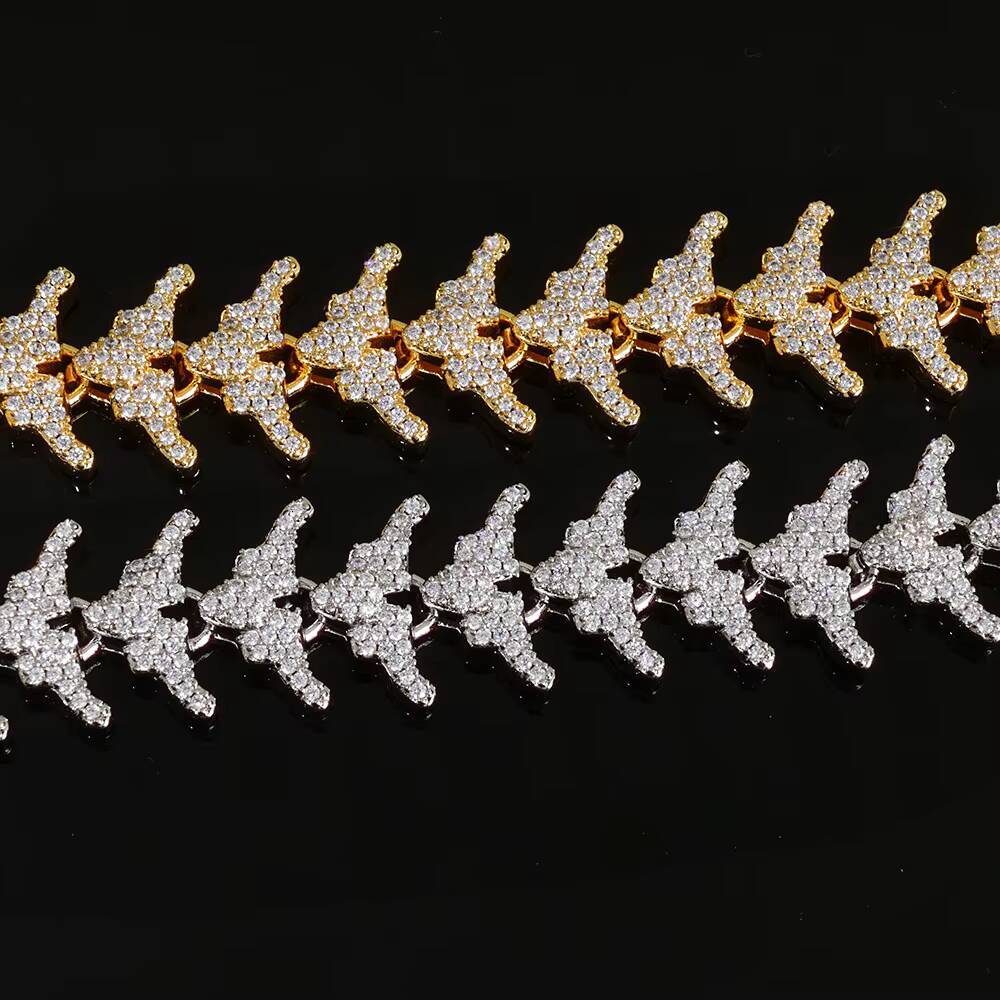 NUOYA Full Iced Out Arrow Link Bracelet 16mm Silver Plated with Elastic Clasp Micro Pave Moissanite Design Hip Hop Fine Jewelry