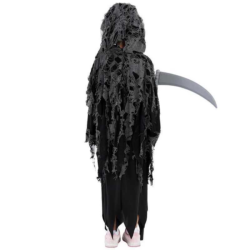Girl Scary Ghost Evil Robe Scythe Purim Outfit Black Death Boy Fancy Dress Up Grim Reaper Halloween Costume Children L250918