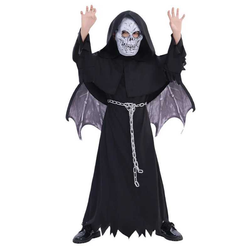Unisex Girl Scary Demon Clothing Boy Grim Reaper Halloween Fancy Dress Up Childs Winged Reaper Costume L250918