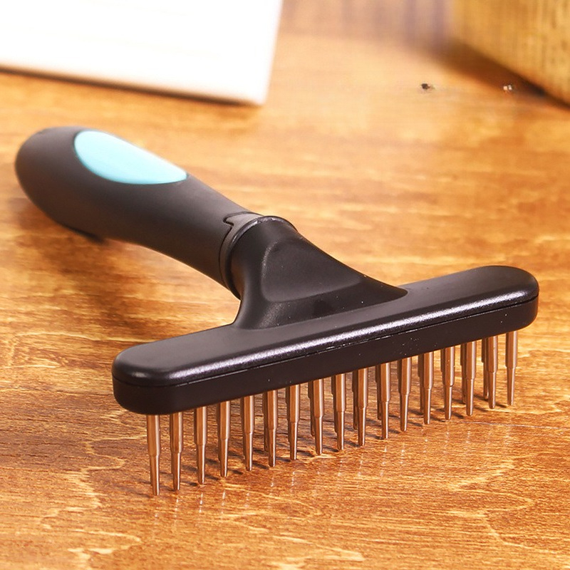 Professional Dog Hair De-Tangler: Dual Purpose Pin Brush + Claw Cleaner Combo