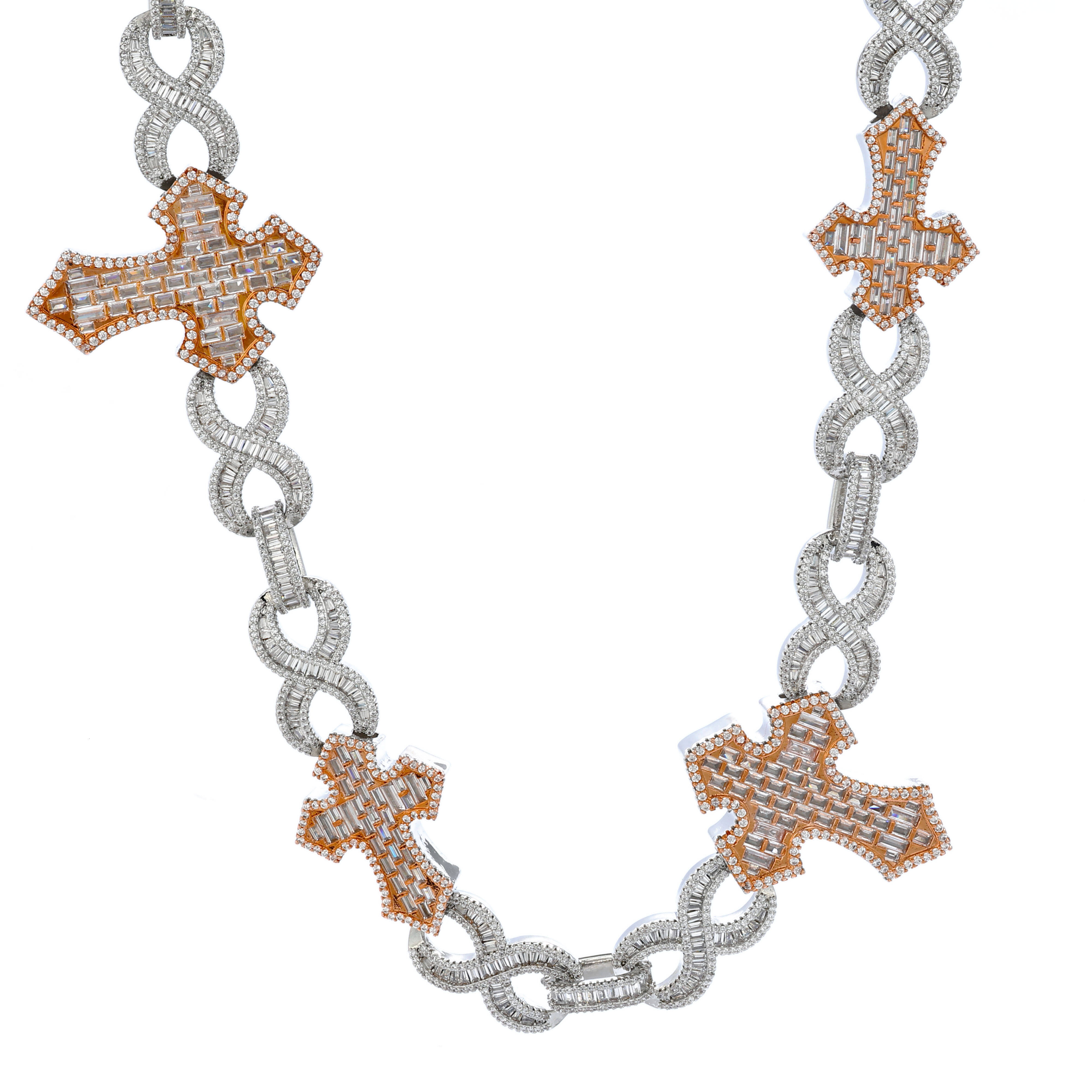 NUOYA Hip Hop Fine Jewelry Shiny Necklace Elastic Clasp Mixed Cross 8Shaped Design Chain Moissanite Silver Plated Chain Necklace