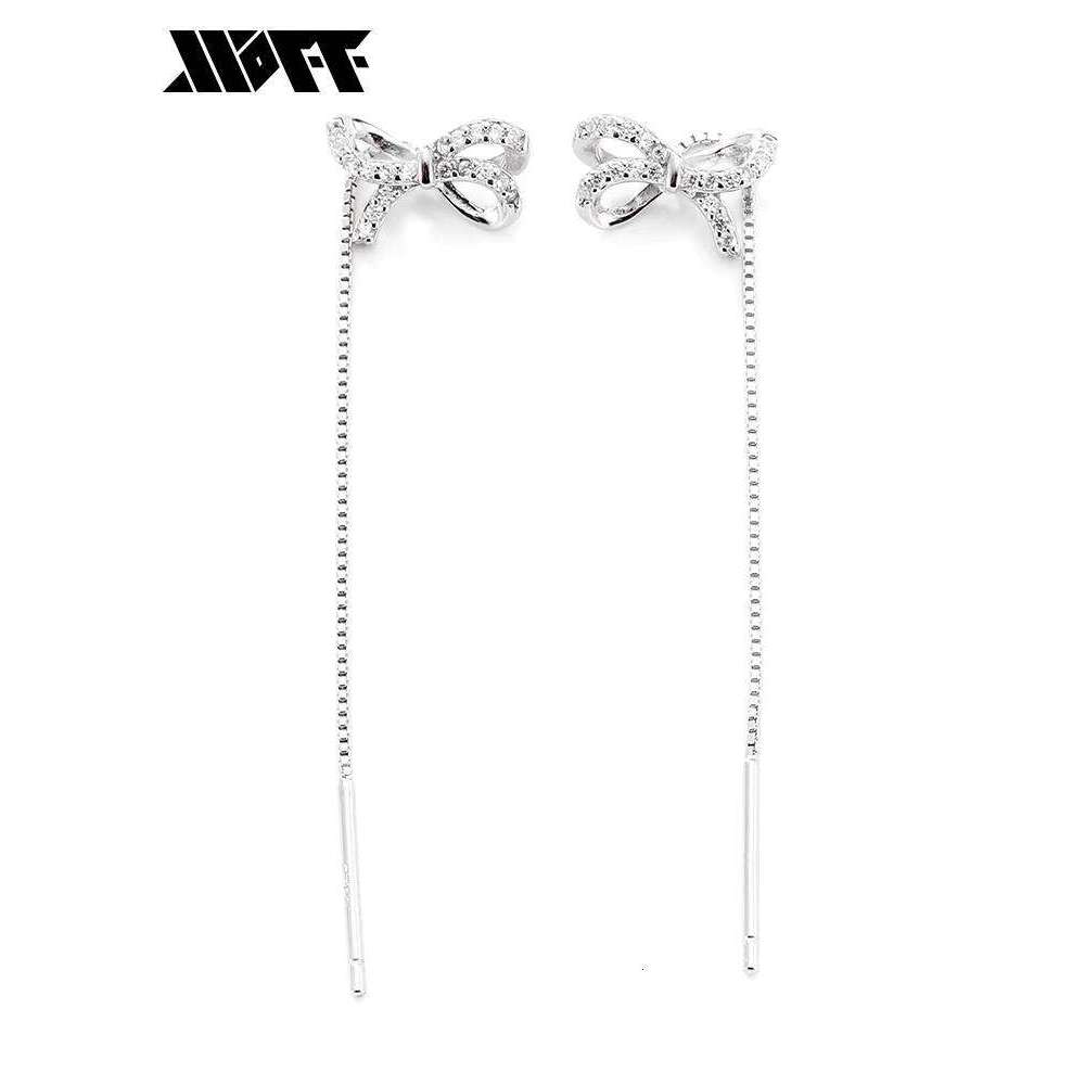 XXOFF Inlaid Dia Three-Dimensional Bowknot One-Line Ear Thread Tassel Sier Women's Earrings Female Style