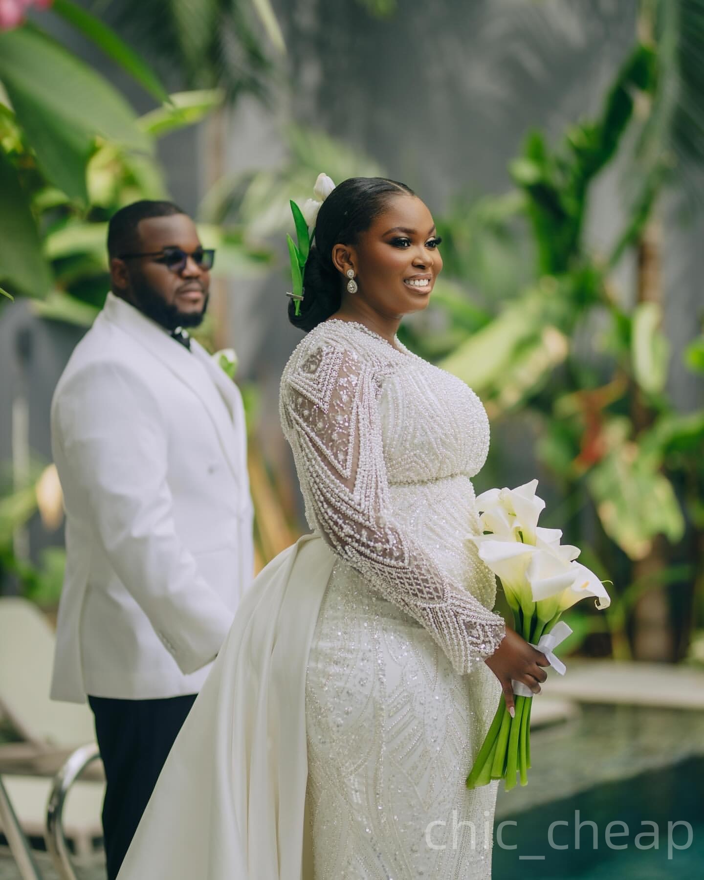 2025 Aso Ebi Plus Size Ivory Mermaid Wedding Dress Pearls Beaded Sequined Long Sleeves Luxurious Bridal Gowns Dresses ZJ0468