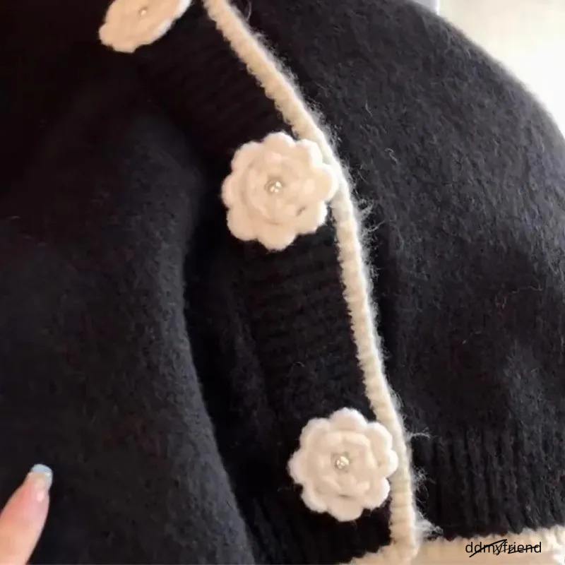 Highly Recommended Blind Buy Little Fragrance Style Coat For Women Autumn Winter Slim Fit Short Camellia Knitted Sweater 250718 ddmyfriend