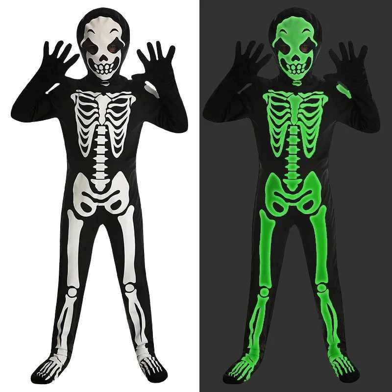 Halloween Skeleton Costume for Children Ghost Jumpsuit Glow in The Dark Carnival Party Zentai Bodysuit Stage Performance Outfits L250918