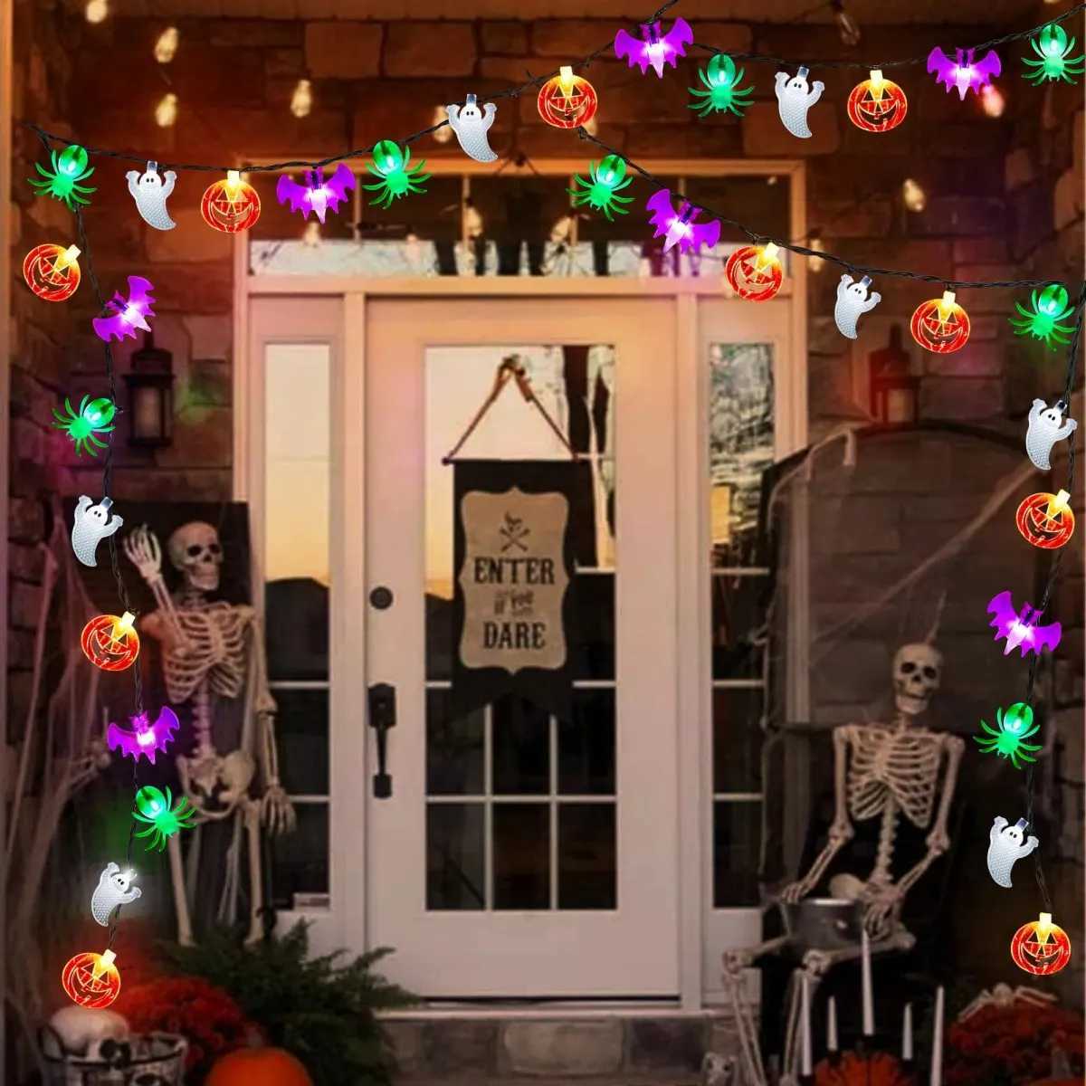 1pc 2030LED Halloween 3D Pumpkin Bat Ghost Spider Solar String Lights With 8 Lighting Mode For Home Garden Halloween Decoration C250919