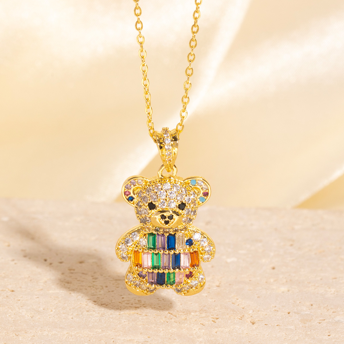 Gold - Toned Teddy Bear Pendant Necklace With Clear Crystal Accents Delicate Daily & Lovely Jewelry Gift For Her High - Quality And Elegant Accessory