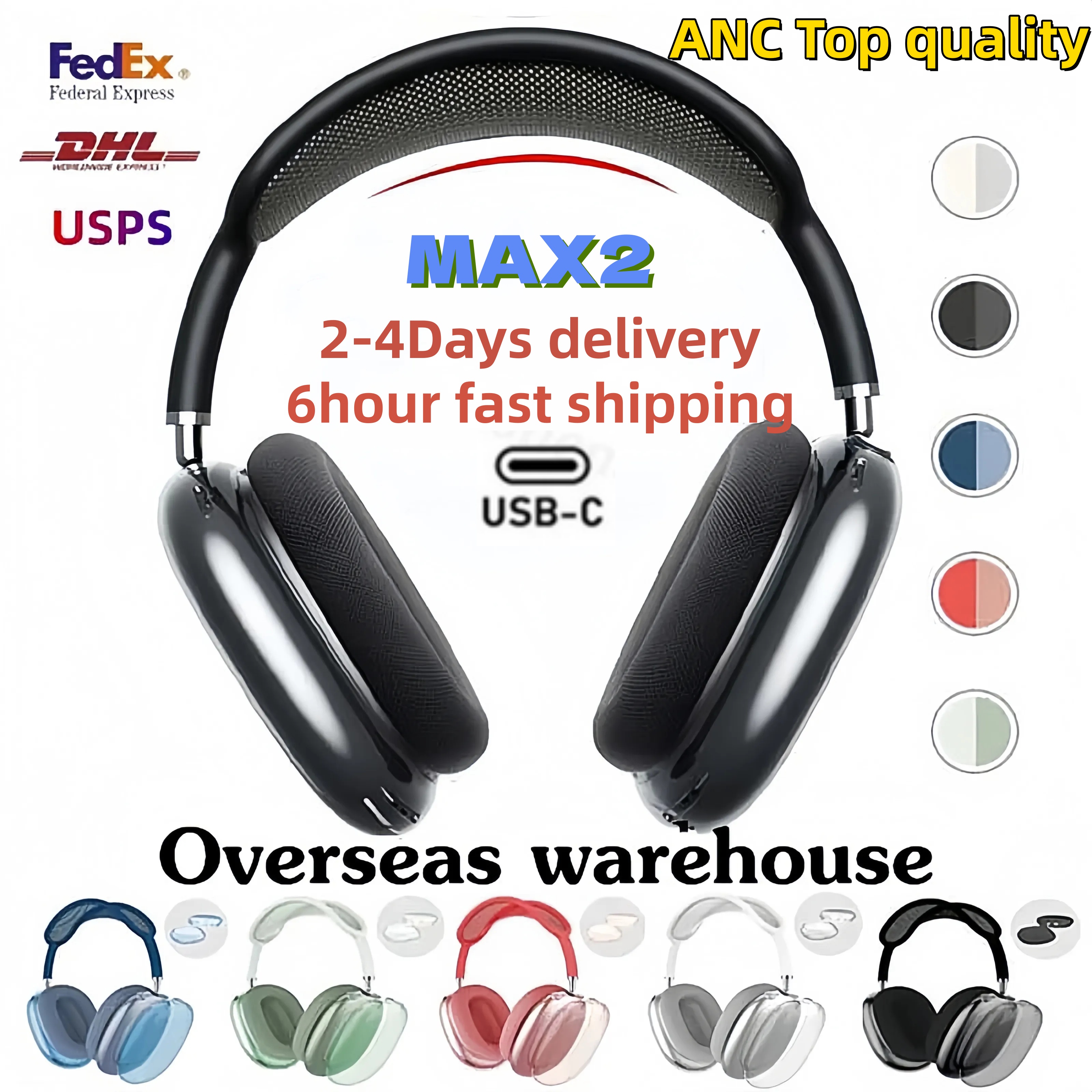 USA Stock For Top quality Airpod Max 2 3 4 ANC Wireless Headphone Bluetooth Earphones Accessories Max Pro Headset TPU Case Silicone shell airpod Pro max Headphones