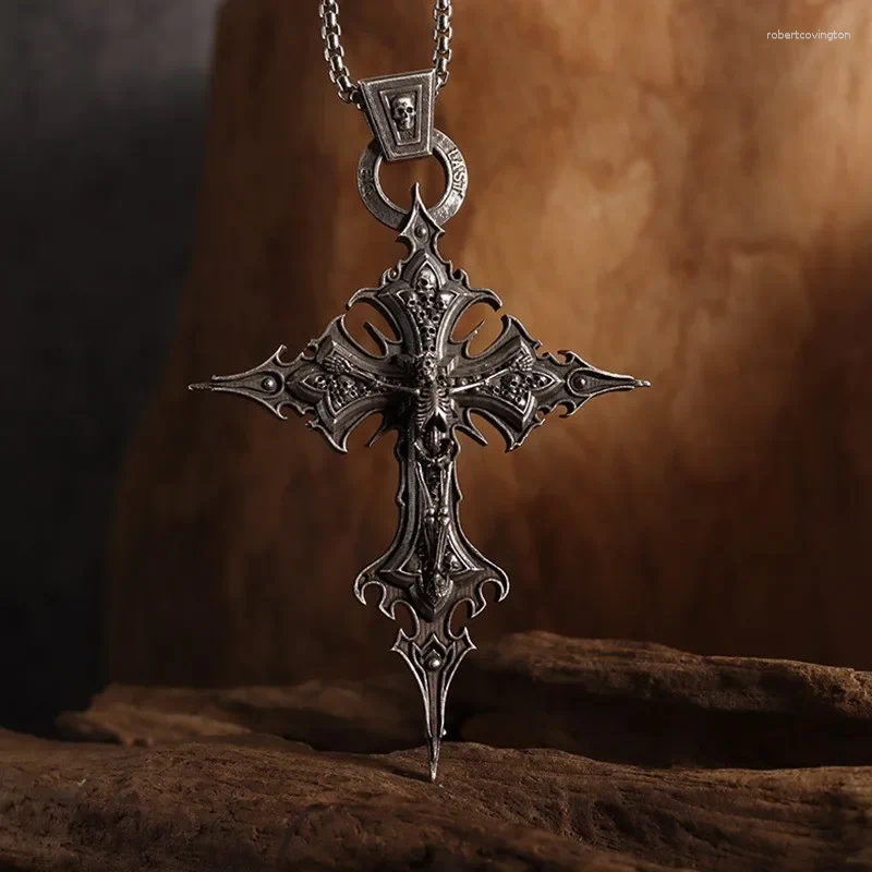Pendant Necklaces Halloween Gothic Crucifixion Skull Cross Necklace Catholic Prayer Jewelry For Men And Women Punk Trendy