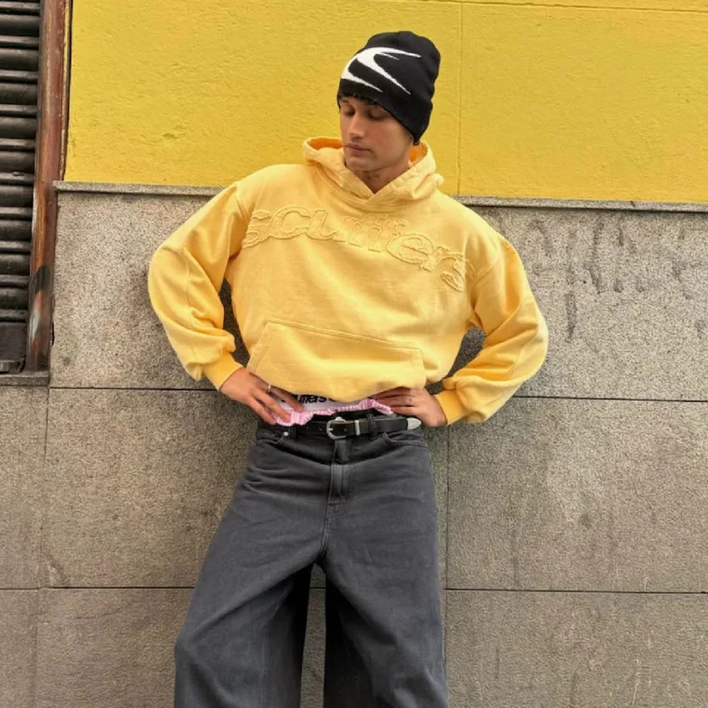 Patch ns Streetwear Hoodie Women Hooded Loose Yellow Sweatshirt Letter Print Casual Pullover Men Fashion Long Sleeve Hoodie 250918