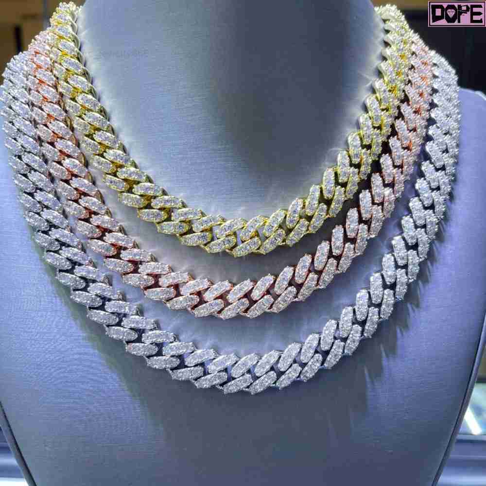 16MM Hip Hop Iced Out Cuban Link Chain Men Necklace 925 Silver VVS Miami Moissanite Cuban Chain