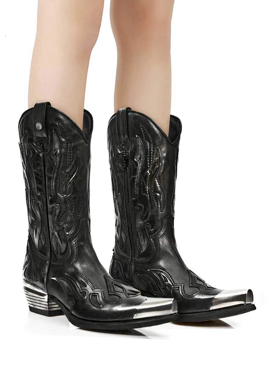 Retro Western Cowboy Boots Metallic Trim Pointed Chelsea Boots Chunky Heel Spice Girls Boots Mens and Womens W250919