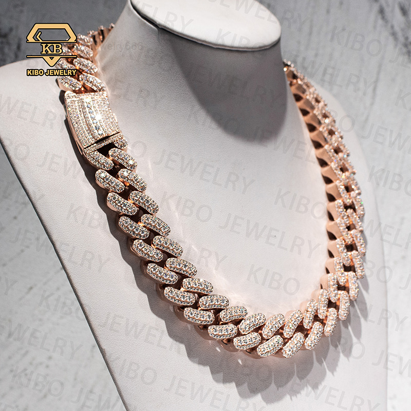 22mm Big Cuban Link Chain Raised Pointer 925 Silver Rose Gold Moissanite Iced Out Cuban Link Chain