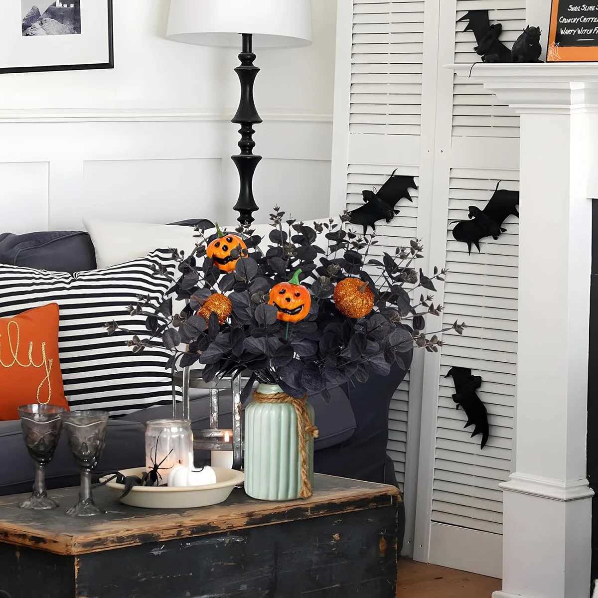 Witchy Halloween Floral Bouquet Pumpkin Maple Leaf Fake Flowers Arrangement for Gothic Home Desk Decor C250919