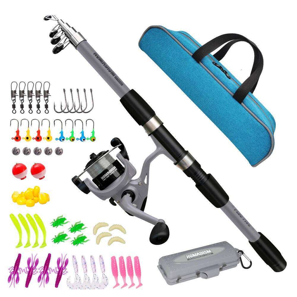 New 1.65Mtelescopic Fishing Rod And Spinning Reel Kit With Baits Hooks Travel Pole Bait Hook Tackle Set For Outdoor Sports