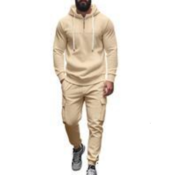 Men's Fashion Hooded Sweatshirt Set, Warm Thickened Casual, Long Pants & Pullover, Fall Winter Streetwear, Comfortable Fit
