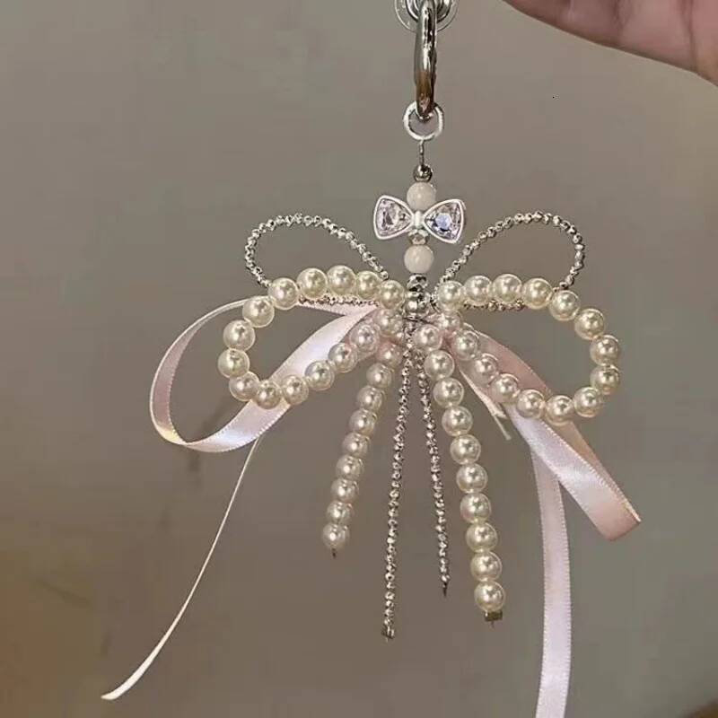 2025 New Korean Fashion Sweet Pearl Bow Keychain Phone Keyring Y2K Ins Aesthetic Holder for Girl Bag Pendant Accessories