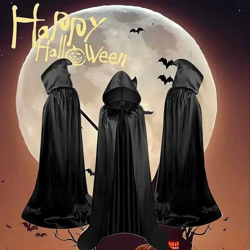 Halloween Cloak Soft Unisex Hooded Black Robe Witch Long Cape Cosplay Costume Prop Party Performance Supplies Holiday Decoration L250918