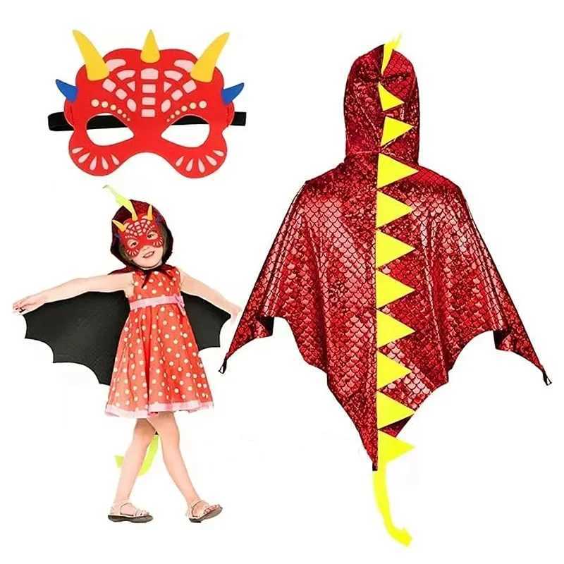Children Dinosaur Hooded Cape with Tail Mask Wrist Accessories for Halloween Cosplay Costume Party 312Y Toddler Gift L250918