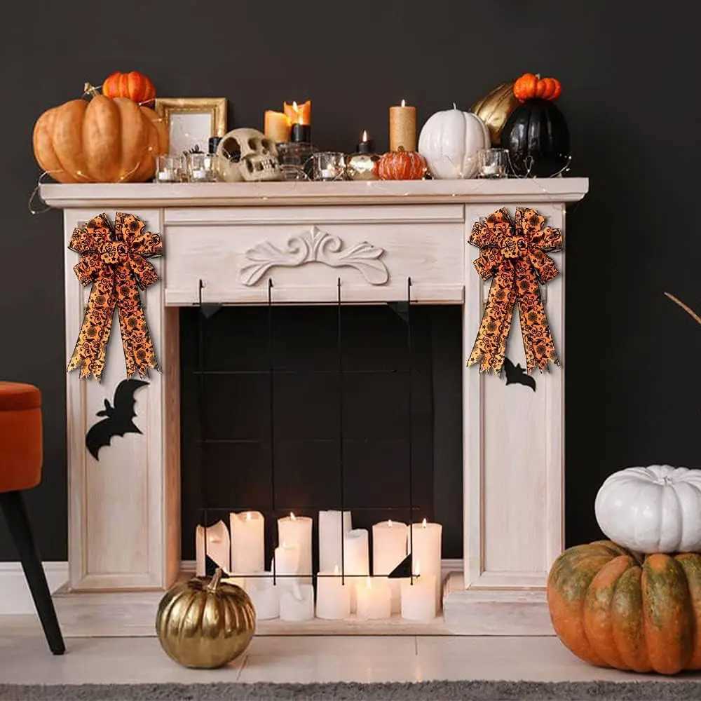 Large Bows for Wreath Halloween Burlap Bow with Spider Bats Black Orange IndoorOutdoor Decorations C250919