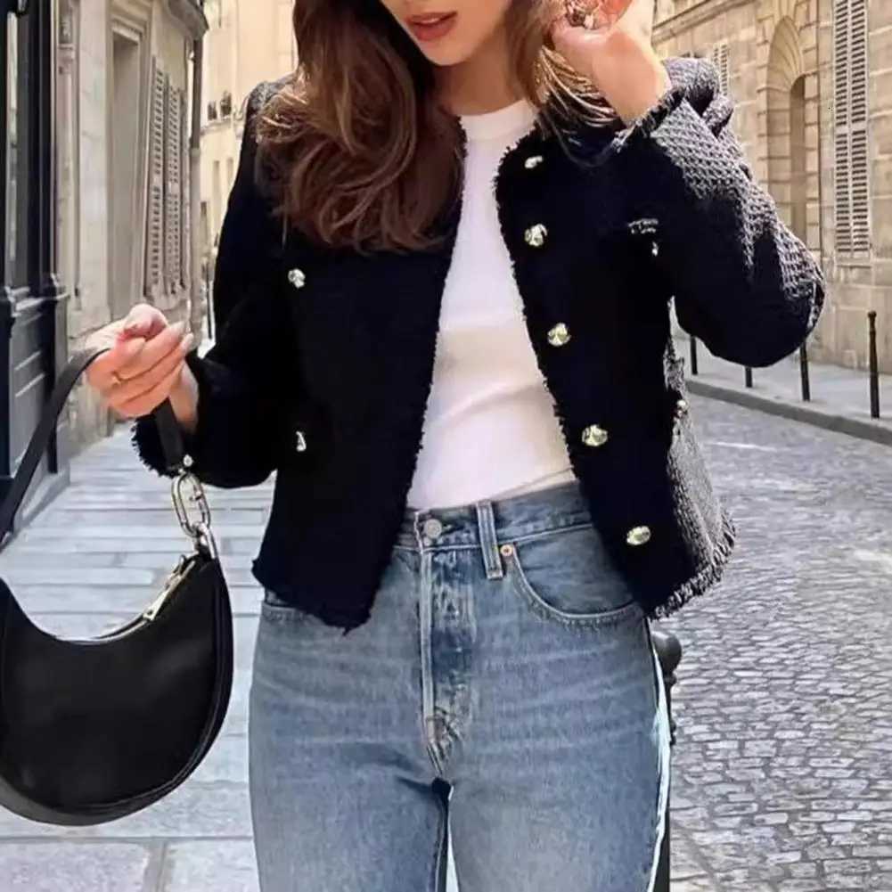 Elegant Tweed Jacket for Women Tweed Round Neck Stylish Womens Tweed Jackets with Pockets for Business Casual for Spring Z250918