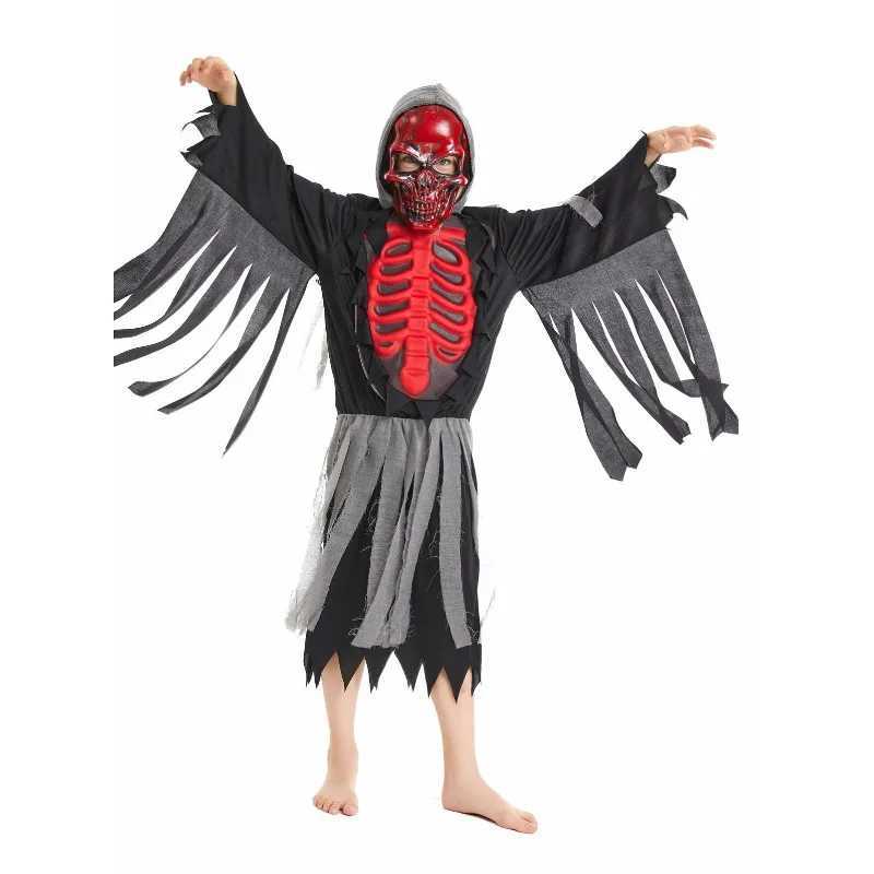 Halloween party children cosplay Horror Demon Costume Vampire Devil Hooded Clothes With Scythe Mask stage performance costume L250918