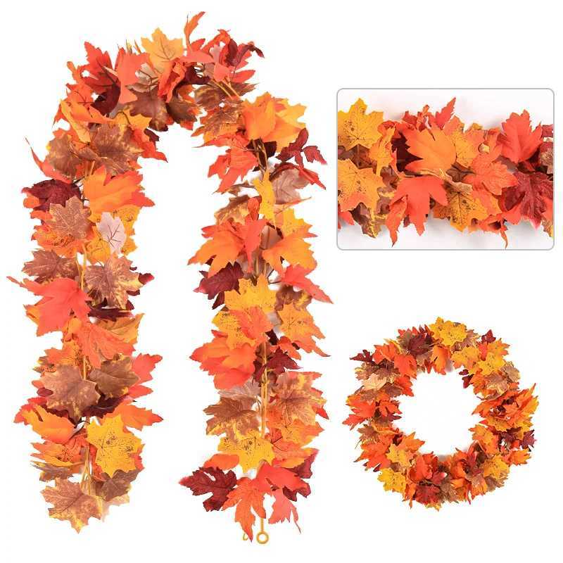 2M Fall Artificial Maple Leaf Garland Fake Leaf Plant Vine Room Decoration Autumn Halloween Decor Fireplace Hanging Wall Decor C250919