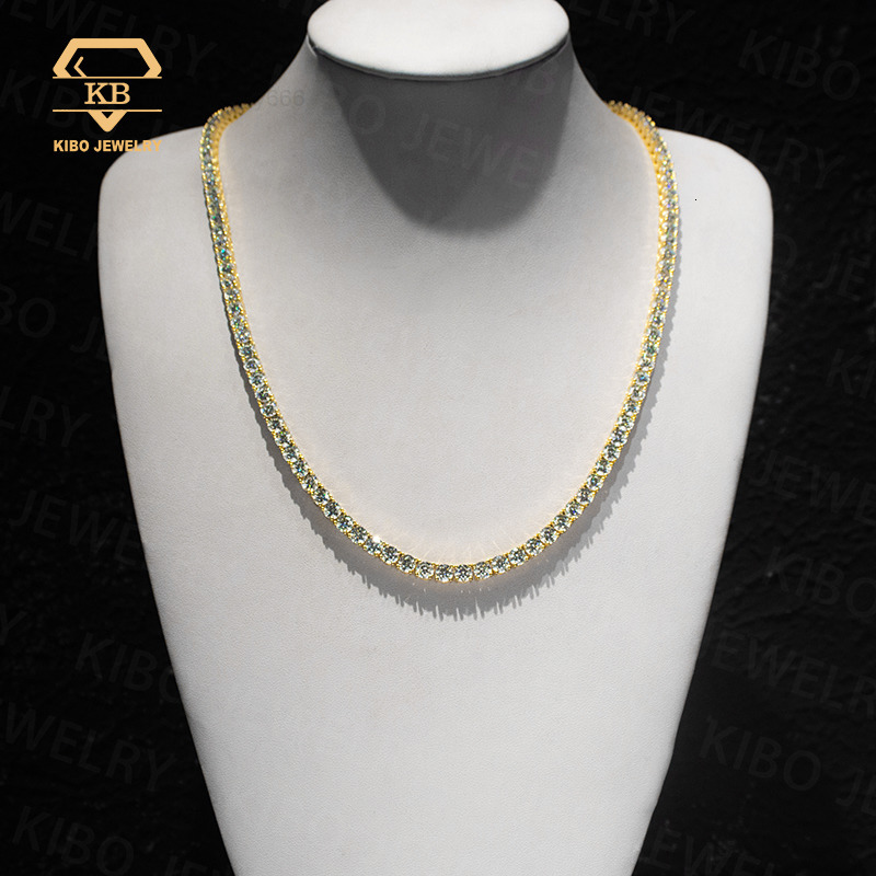 Hot Sale Fashion Necklaces for Women 925 Sterling Silver Yellow Gold Plated Hip Hop Iced Out 5mm Moissanite Tennis Chain Men