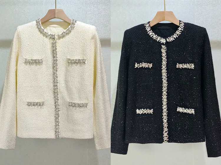 Women ONeck Sequin Sweater Coat Elegant Long Sleeve Early Spring Lady Pearl Rhinestone Trim Knit Cardigan Top Z250918