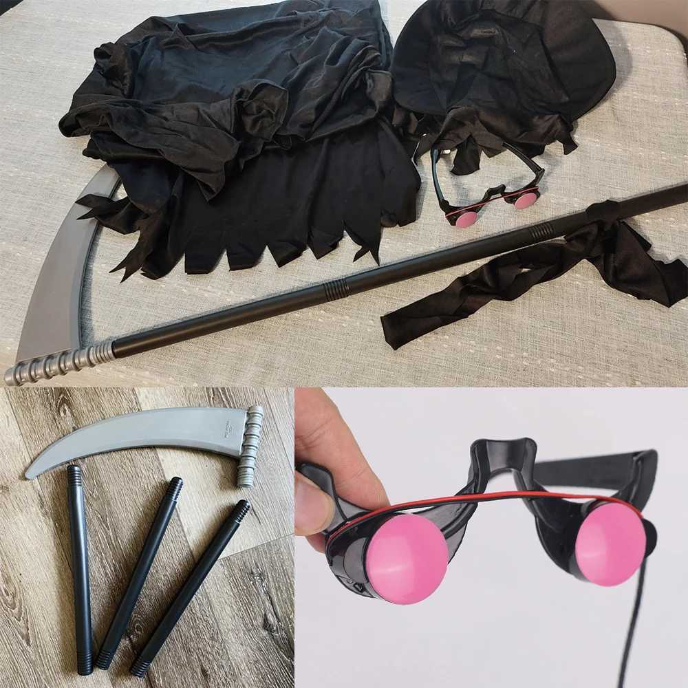 Grim Reaper Halloween Spooky Costume Children Cosplay Robe with Glow Red Eyes Death Scythe Party Scary Clothes L250918
