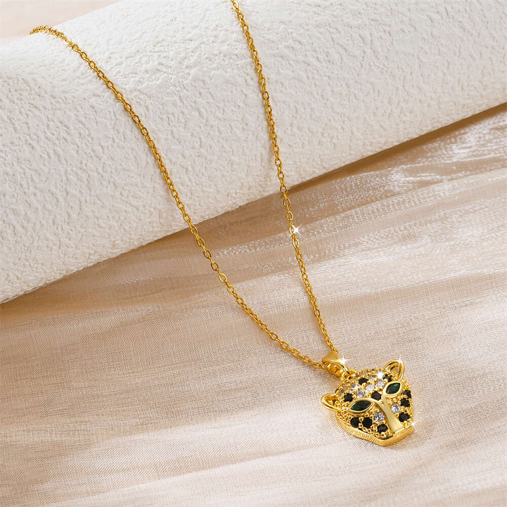 Fashion Trendy Leopard Pendant Collarbone Chain Women's Hip Hop Cheetah Necklace Accessories