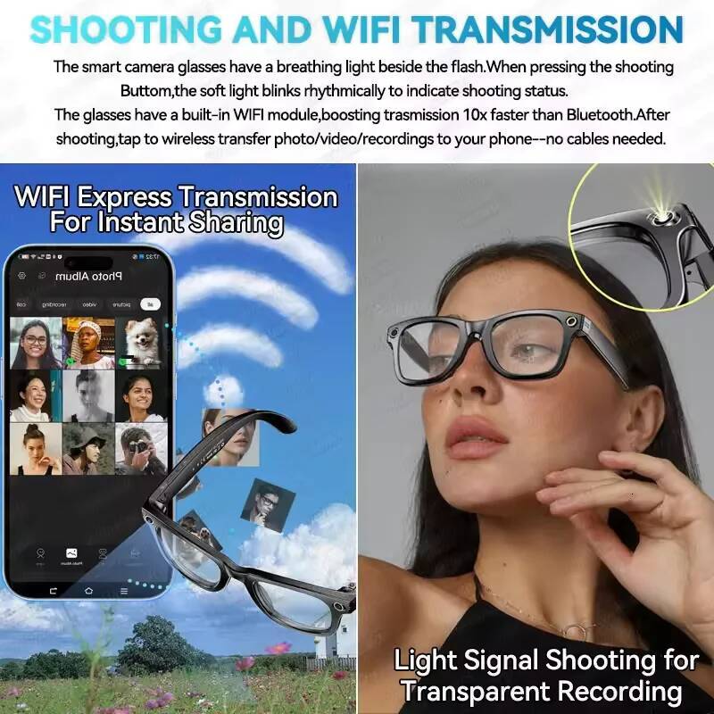 2025New Men Camera Smart Wifi 800W Pixel 4K Ultra Clear Videography AI Translation 32GB Anti Blue Light Women Glasses Intelligent Glasses