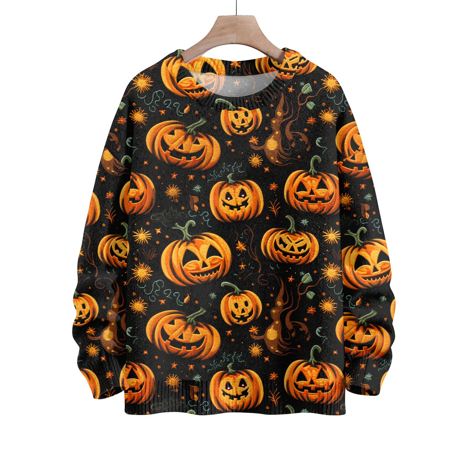 Men's Sweaters Oversized Sweater Halloween Print Knit Long Sleeve Pullover Casual Ghost And Jack-O-Lantern Pattern