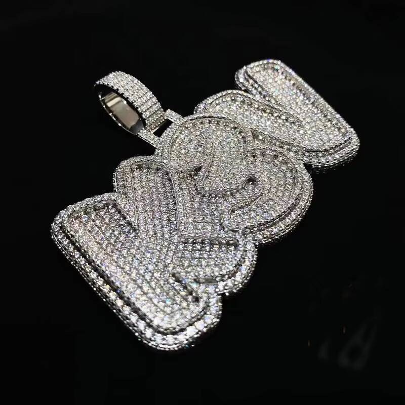 Crafting Made Solid 925 Sterling Silver Iced Out Moissanite Diamonds Custom Letter VVS Moissanite Pendant Jewelry