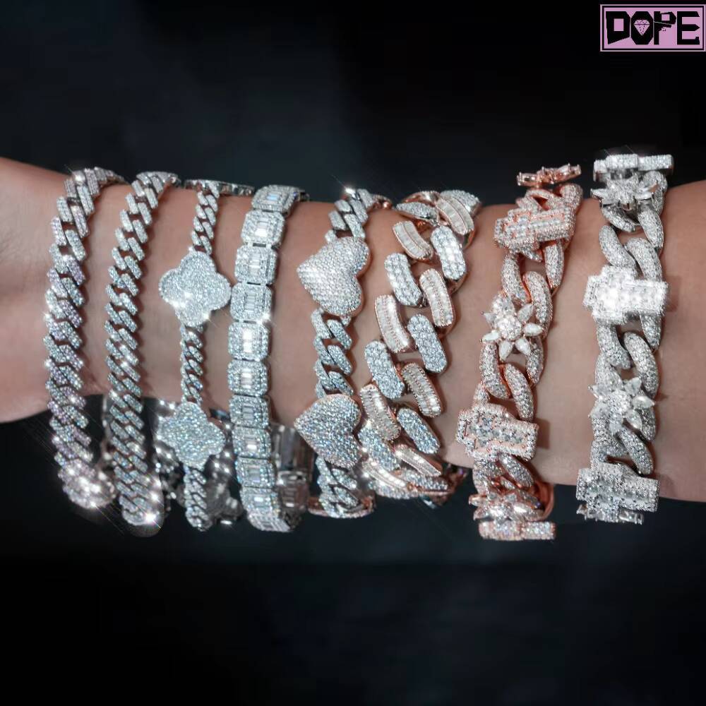 Customized Trendized Moissanite Cuban Chain Necklace Bracelet 2 Tone Iced Out Silver 925 Moissasnite Cuban Chain