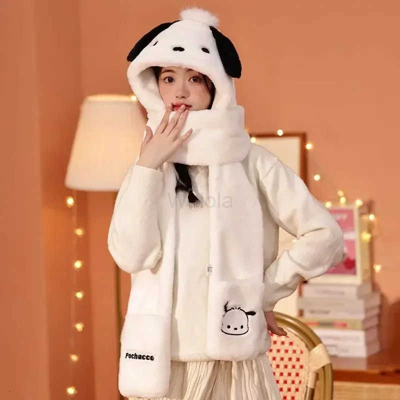 Sanrio Hello Kitty Cinnamoroll Kuromi My melody Pochacco new kawaii winter plush warm threeinone scarf hat gloves cute girls fashion L250919