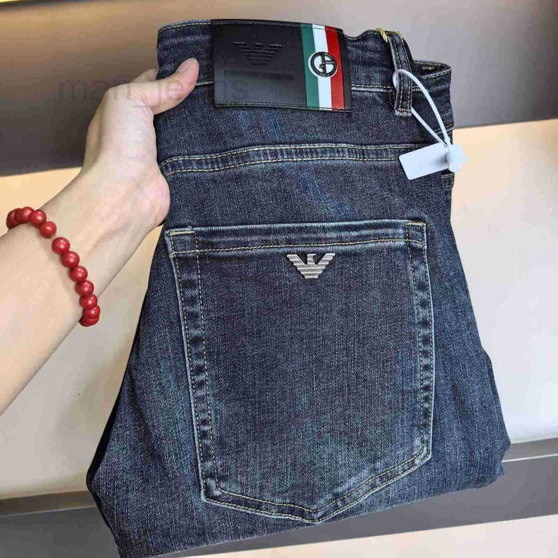 Men's Jeans Designer Old Brand Eagle High-End European Style Autumn Winter Nostalgic Blue Slim Fit Stretch Washed Small Straight Long Pants JZXF