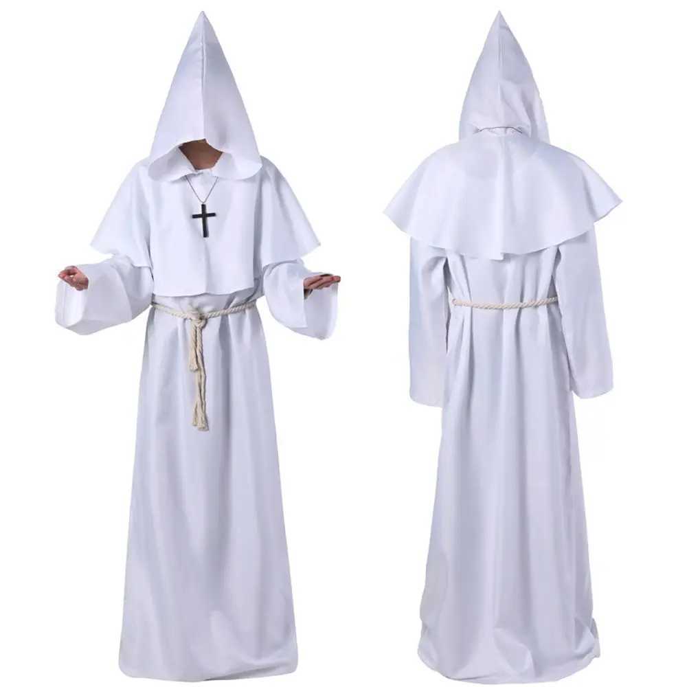 Costume With Necklace Christian Friar Death Ghost Cosplay Costumes Medieval Halloween Costume Priest Robes Witch Wizard Cloak L250918