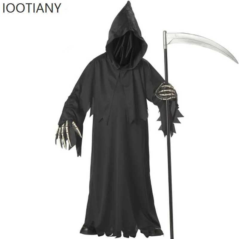 CosplayHigh Quty Grim Reaper Costume With Hat Mask Skeleton Hands Costume Adult Men Halloween Stage Role Playing Skeleton Cos L250918