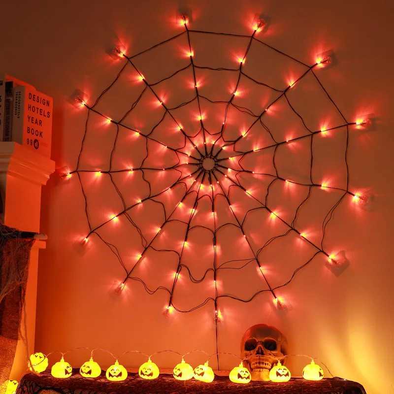 12M 80LED Halloween Decoration USB Spider Web Light String With Nine Remote Control Modes for Halloween Party DIY Holiday Decor C250919
