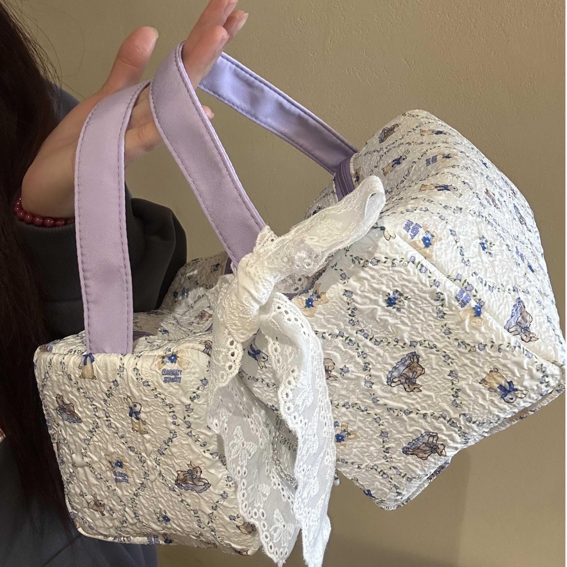 New Fortune Purple Rabbit Makeup Bag Women s Shoulder Bag Large Capacity Storage Bag Cartoon Printed Bag Commuter Women s Bag design Autumn New Design