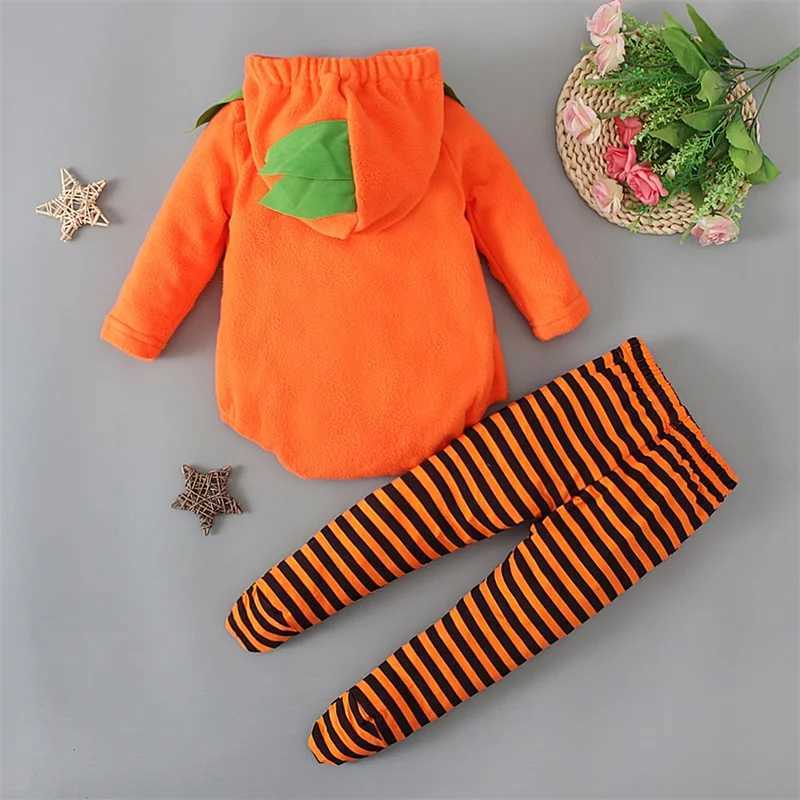 Infant Pumpkin Costume for Baby Boy and Girls Pumpkin Hooded Jumpsuits Stripe Leggings Halloween Cosplay Costume L250918