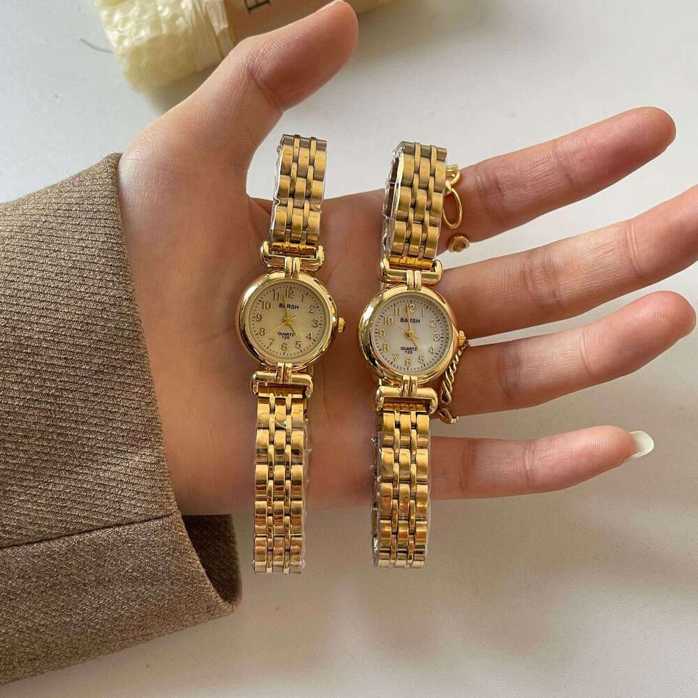 Vintage Style Mini Round Dial Steel Band for Women, Niche Designer Light Luxury Elegant High-end Exquisite Small Gold Watch