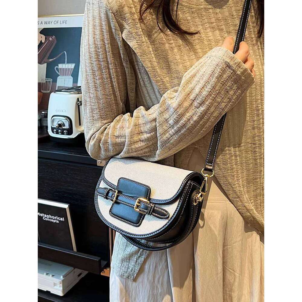 New Design Women Canvas Small Shoulder Bag Fashion Purses Retro PU Leather Female Saddle Laides Cross Body Bags