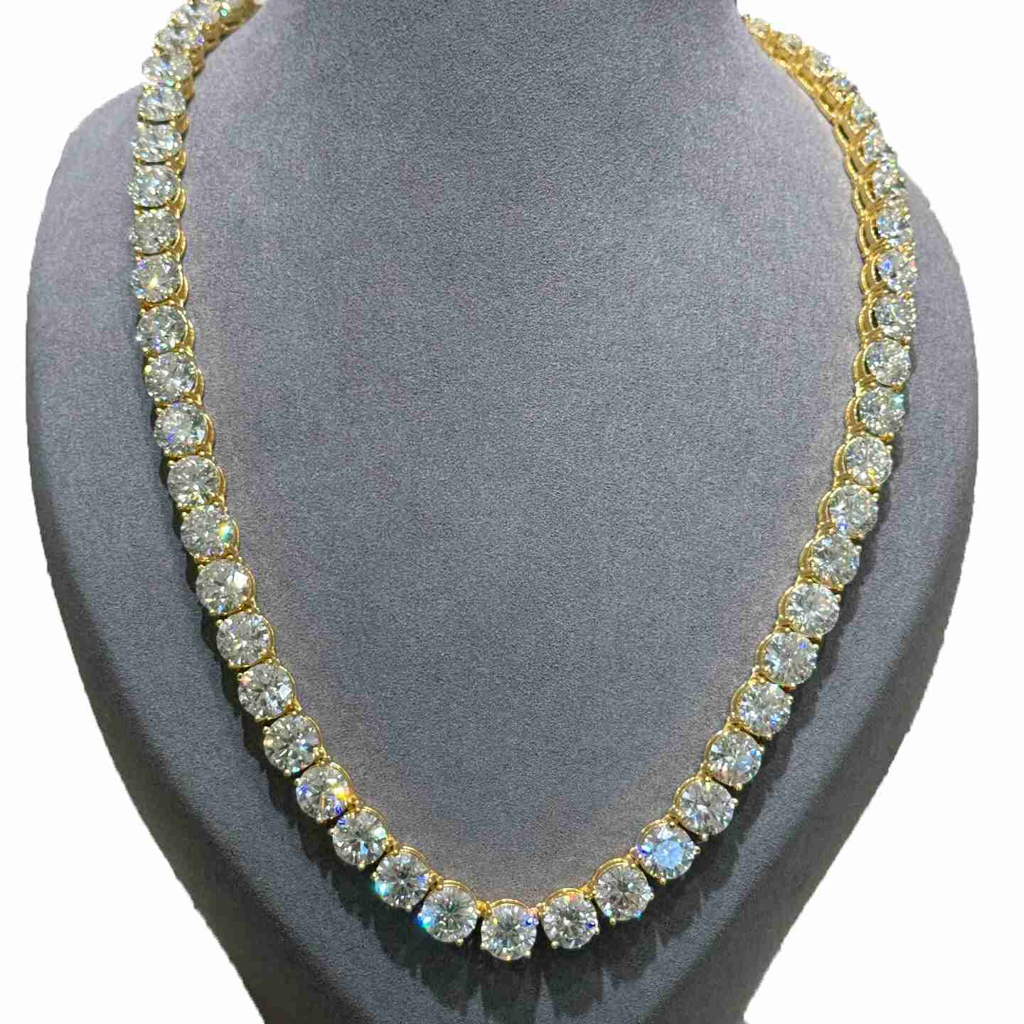 Hiphop Moissanite Chain 925 Silver Yellow Gold Plated Round Brilliant Cut 8mm VVS Moissanite Tennis Chain